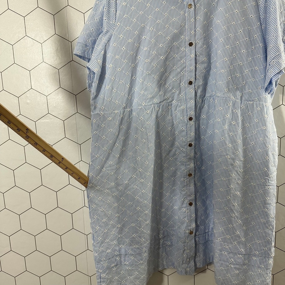 Draper James XXL Blue White Stripe Eyelet 100% Cotton Button Front Shirt Dress - Picture 5 of 9